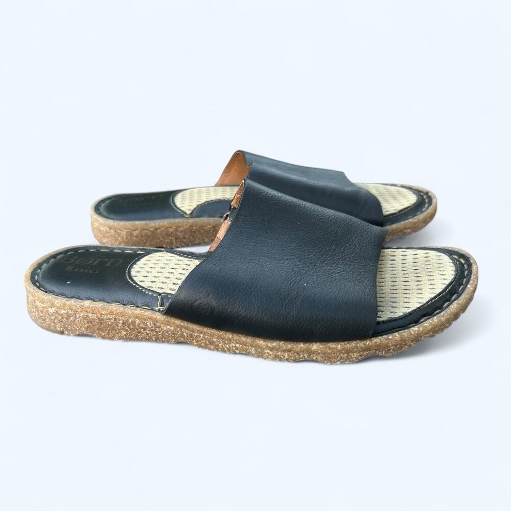 Born Women's Playa Basic Black Leather Slide Comfort Sandals sz 6 Beachy Summer